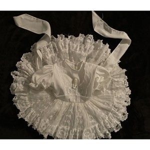 VTG Girls Ruffle Party Full Circle Lace Embroidered Pageant White Dress Size 1